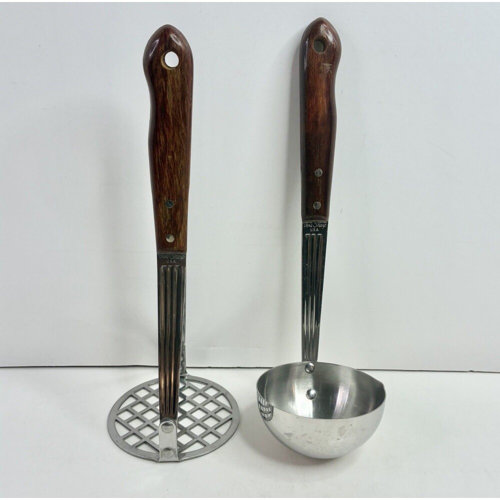 Veri-Sharp Imperial Stainless Potato Masher & Ladle 10” Wood Handle Steel USA